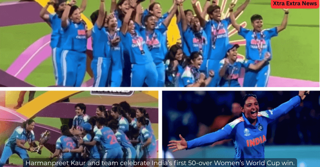Harmanpreet Kaur and team celebrate India’s first 50-over Women’s World Cup win.