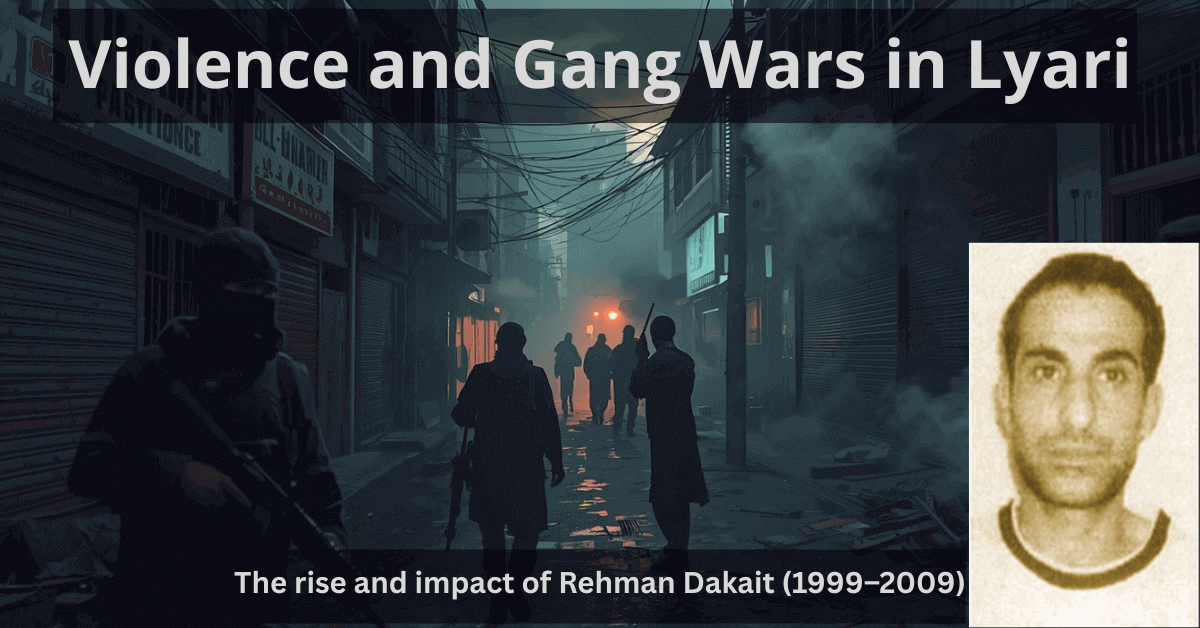 AI generated image showing gang violence atmosphere in Lyari with Rehman Dakait photo