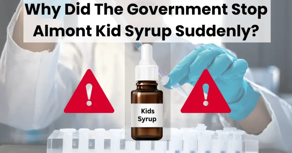 Laboratory testing image showing a children’s Almont Kid Syrup during government investigation