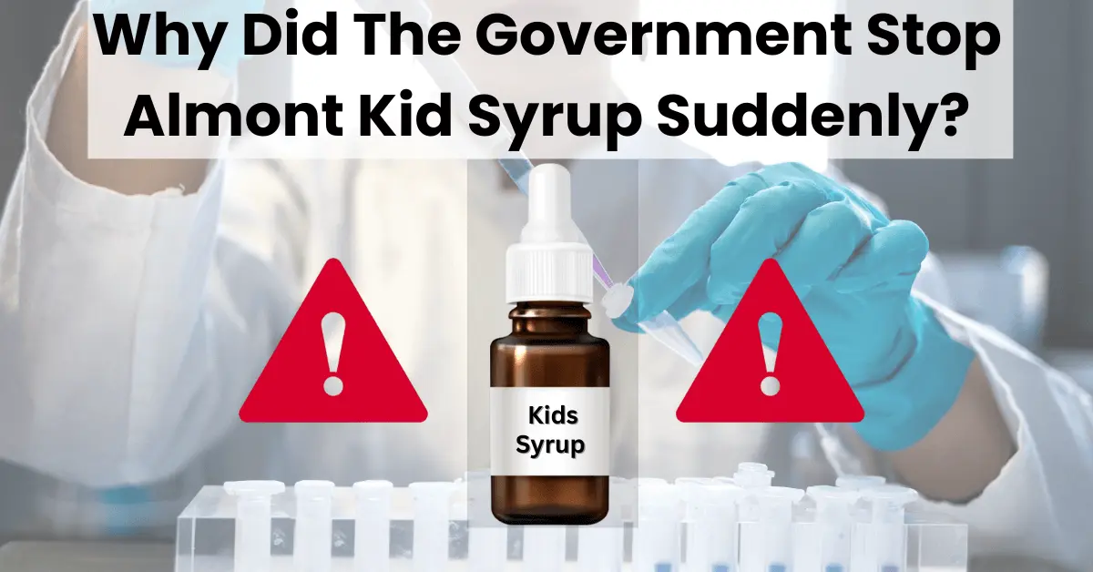 Laboratory testing image showing a children’s Almont Kid Syrup during government investigation