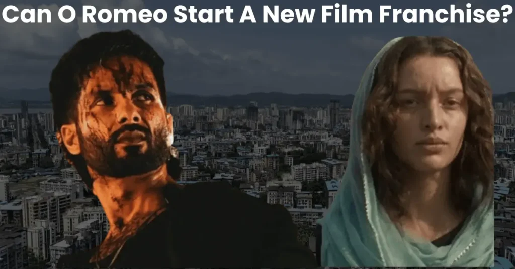 Shahid Kapoor and Tripti Dimri in O Romeo film background image with Mumbai city