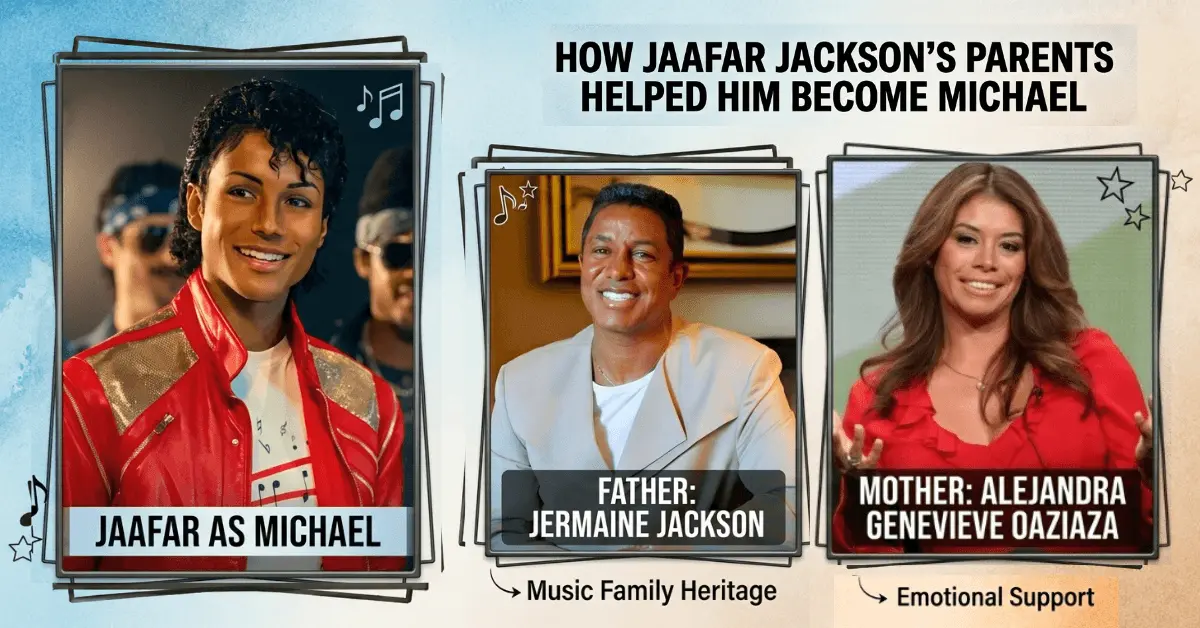 Jaafar Jackson parents Jermaine Jackson and Alejandra Genevieve Oaziaza in a collage.