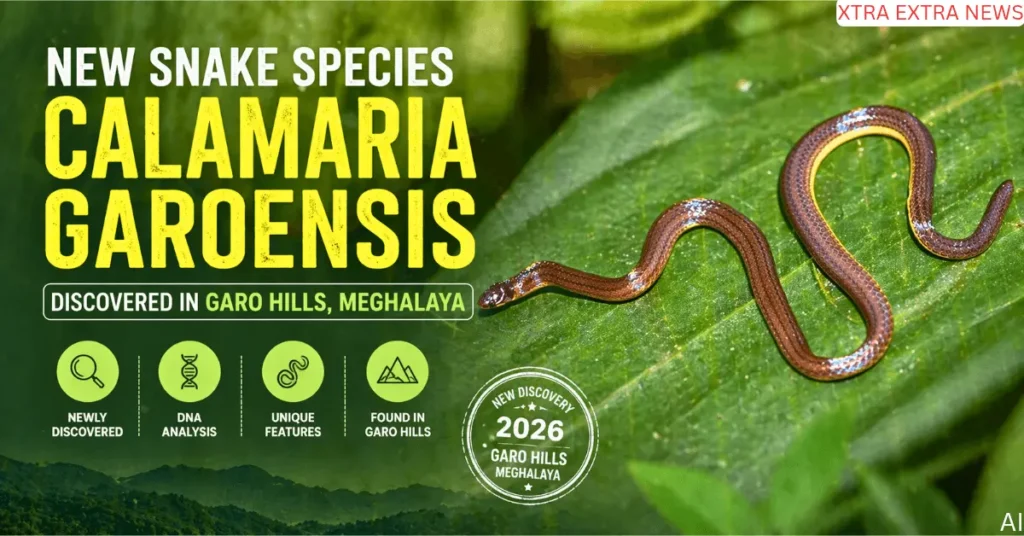 New snake species Calamaria garoensis on a green leaf in Garo Hills Meghalaya