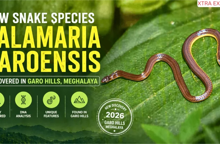 New snake species Calamaria garoensis on a green leaf in Garo Hills Meghalaya