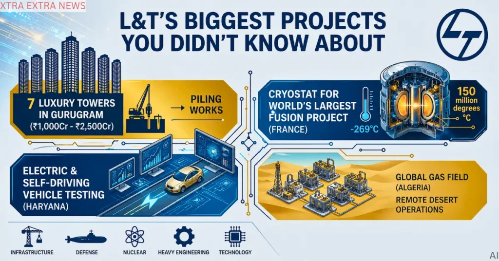 L&T major projects including luxury towers, fusion project, vehicle testing, and gas field work