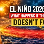 El Nino 2026-2027 feature image showing a high temperature thermometer and very warm Pacific Ocean water