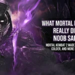 A picture of Noob Saibot from the Mortal Kombat 2 movie with white glowing eyes and a dark mask.