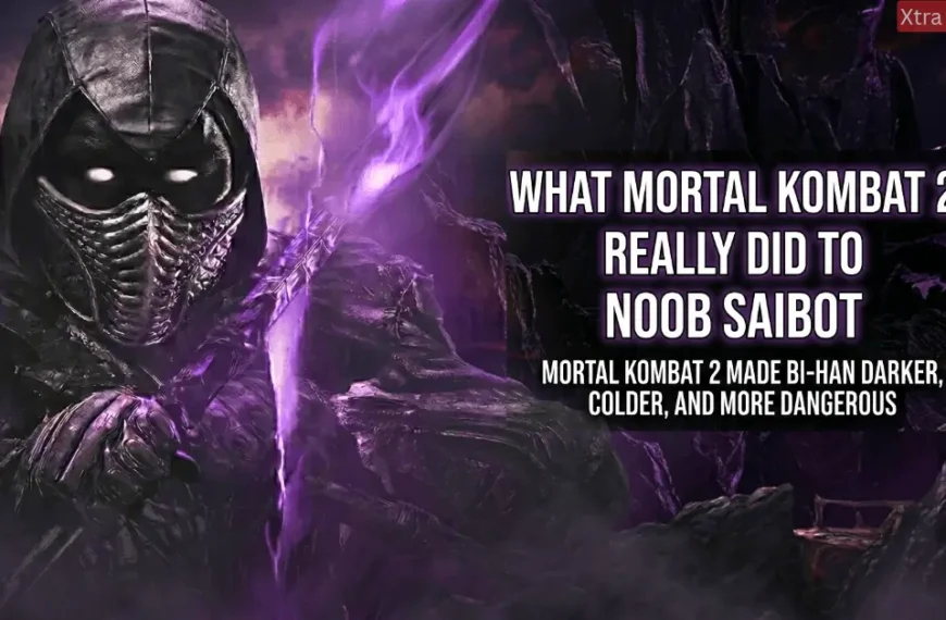 A picture of Noob Saibot from the Mortal Kombat 2 movie with white glowing eyes and a dark mask.