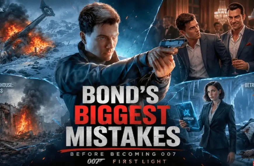 Alt Text: James Bond in 007 First Light with scenes showing his biggest mistakes before becoming 007, including Iceland, Slovakia, Damien Webb, and Isola Vale.