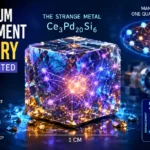 Quantum entanglement inside a strange metal crystal showing many particles connected through a large quantum network.
