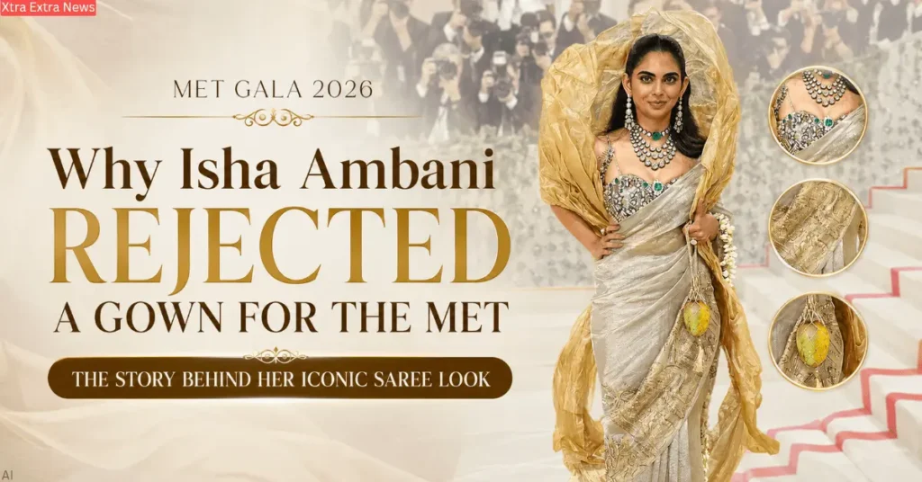 Isha Ambani Met Gala 2026 look in a gold saree instead of a Western gown.