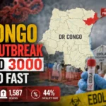 DR Congo Ebola Outbreak 2026 showing a healthcare worker and a map of Ituri Province