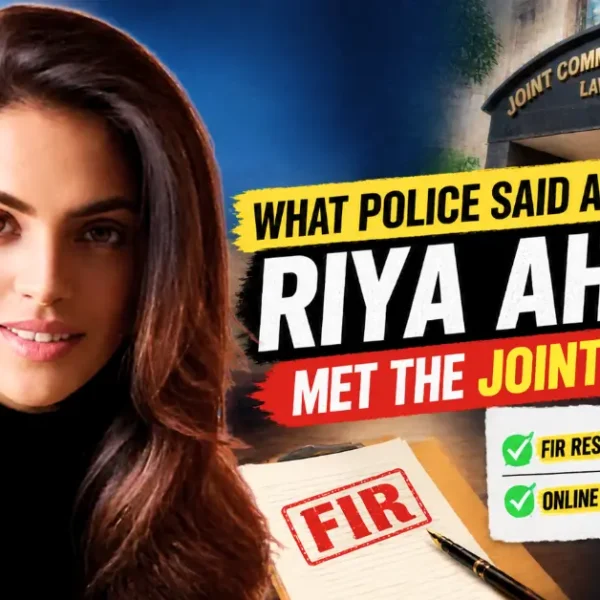 Riya Ahir with Mumbai Police image and text about her meeting with the Joint CP over an FIR and online threats.
