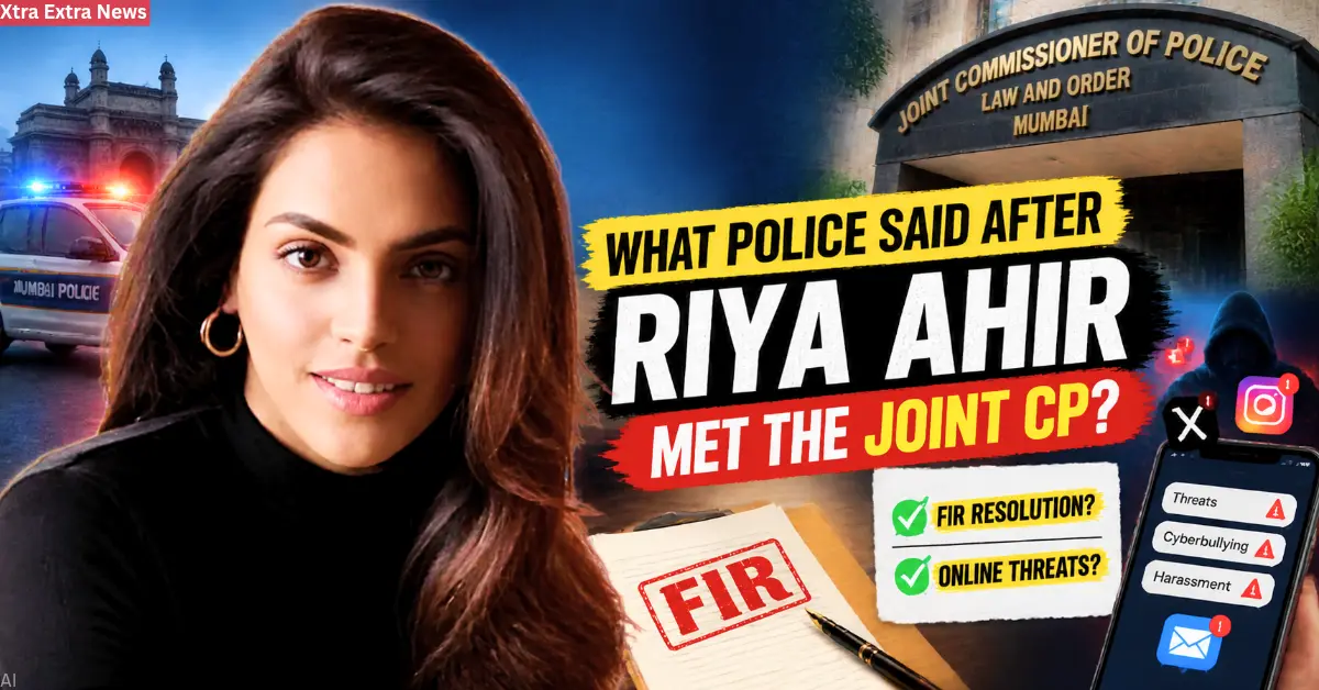 Riya Ahir with Mumbai Police image and text about her meeting with the Joint CP over an FIR and online threats.