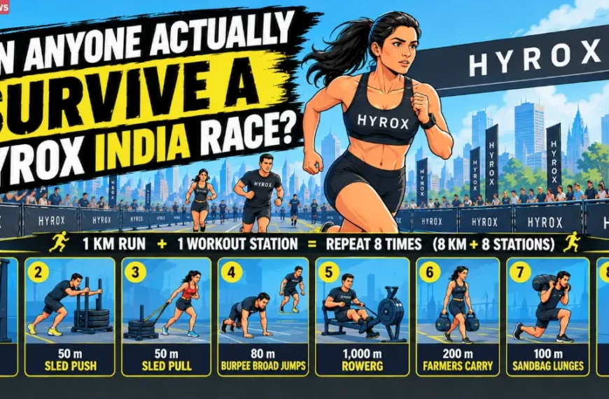 HYROX India race with a runner and eight workout stations
