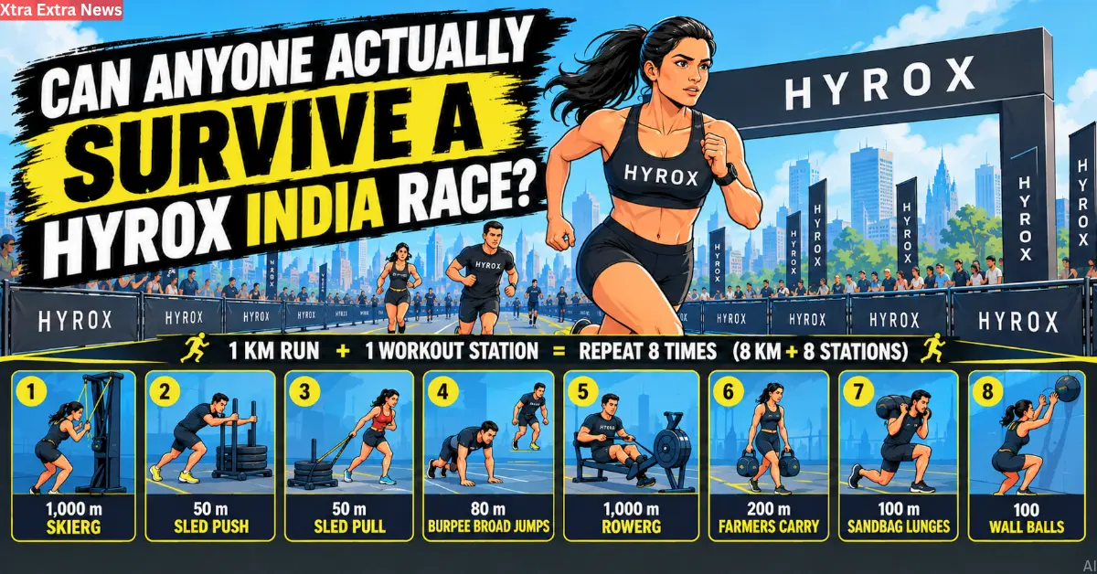HYROX India race with a runner and eight workout stations